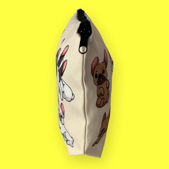 Cheerful Frenchie Bulldog Makeup Bag, Cute Dog Cosmetic Travel Toiletry Zipper P - Picture 4 of 4